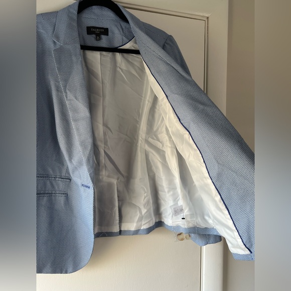 Talbots Woman Single Button Blazer Blue White Texture Design 12W - Picture 5 of 8